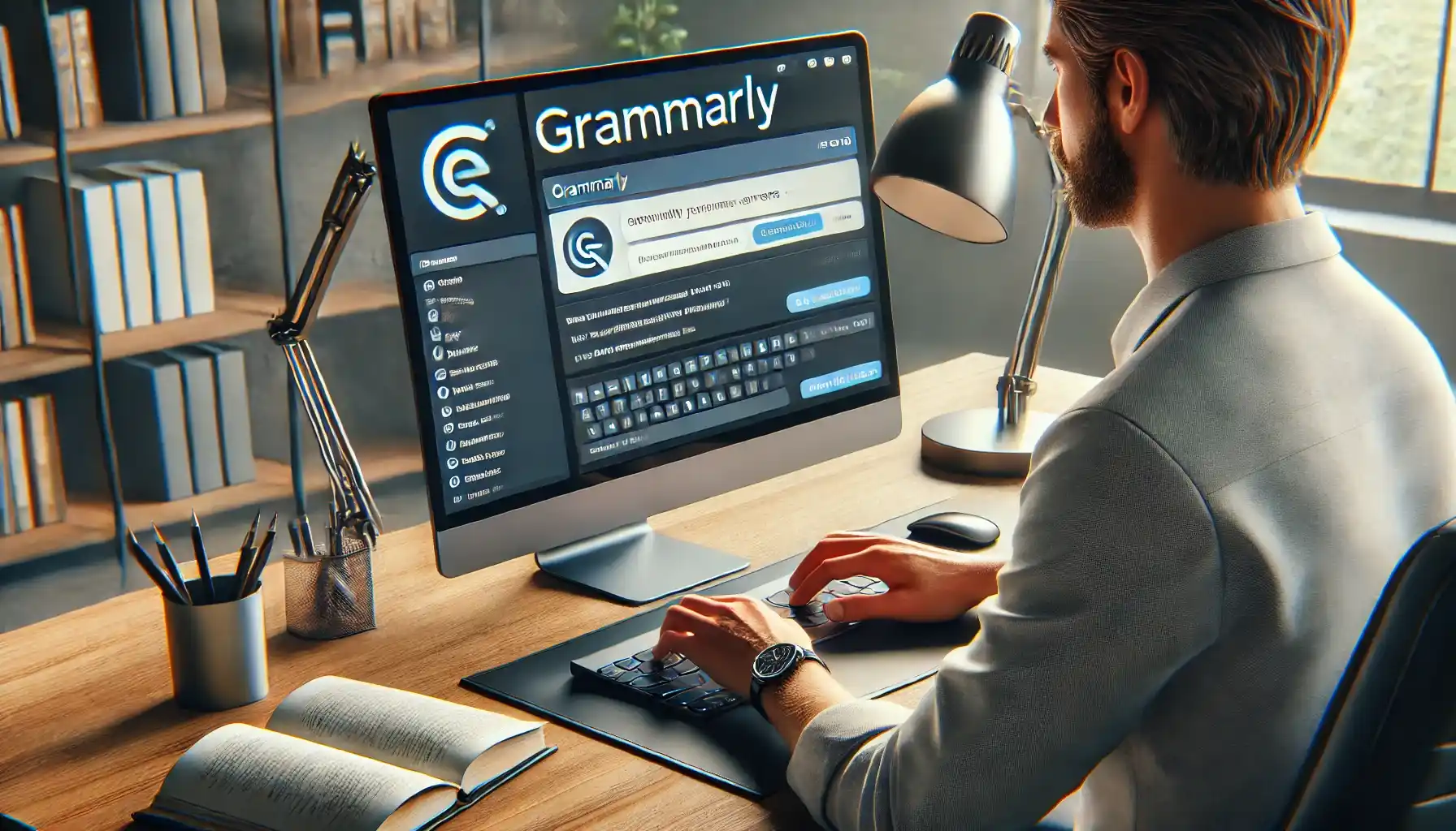 A person working on a computer with the Grammarly application open on the screen. 